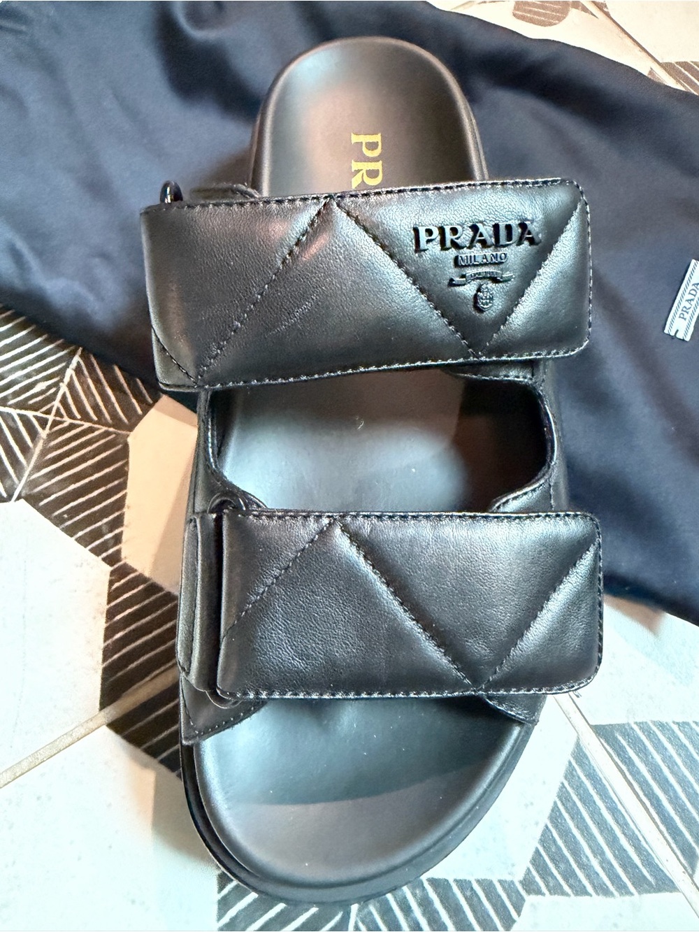 Prada Black Quilted Leather Double-Strap Slide Sandals Platform size 37 - Picture 12 of 16